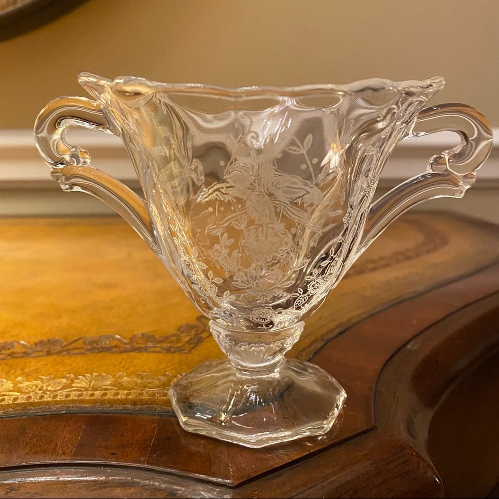 Vintage 1940s Heisey Orchid Pattern Open Sugar Etched Clear Glass Bowl